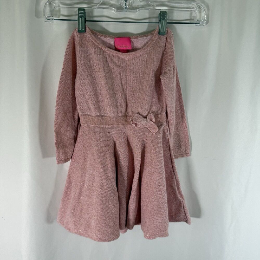 Lily Pulitzer Dress Girls XS 2-3 Pink Metallic Long Sleeve Round Neck Knit Pullo